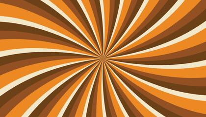 Fototapeta premium Abstract retro groovy colorful sunburst pattern striped twirl twisted 70s vintage background texture. Spiral radial vector in trendy retro psychedelic. Distressed Earth color palettes