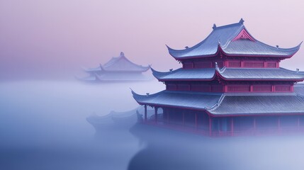 Posters of minimalist Tang Dynasty architectural forms, Olympic atmosphere " ai generator "