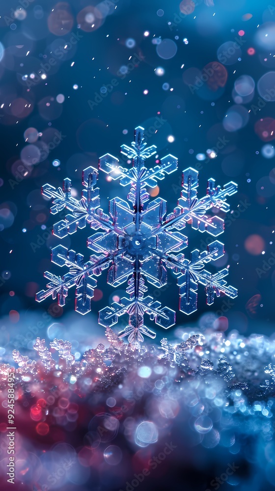 Wall mural Digital winter tranquility with a snowflake poster background