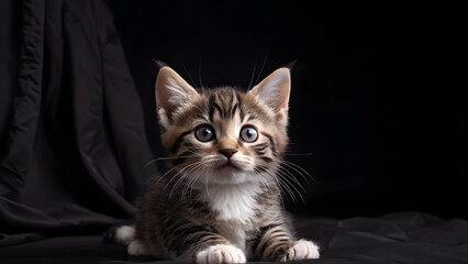 Adorable black and white kitten, ai generated