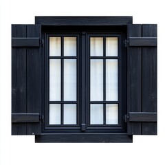 Sleek Black Wooden Window Solitary against a White Background, a Minimalist Art Statement on Simplicity and Elegance. Modern Architectural Aesthetics.