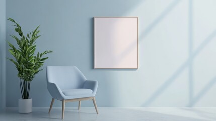 Minimalist Interior Design with Blue Chair and Empty Frame