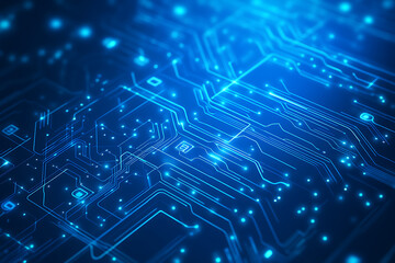 Obraz premium Futuristic vector illustration of a blue circuit board with intricate digital tech elements, perfect for advanced technology backgrounds. 