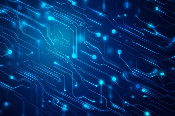 Obraz premium Futuristic vector illustration of a blue circuit board with intricate digital tech elements, perfect for advanced technology backgrounds. 