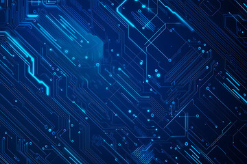 Futuristic vector illustration of a blue circuit board with intricate digital tech elements, perfect for advanced technology backgrounds.
