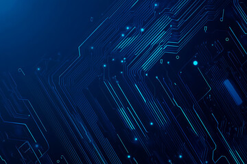 Obraz premium Futuristic vector illustration of a blue circuit board featuring intricate digital patterns and glowing lines, ideal for tech backgrounds.