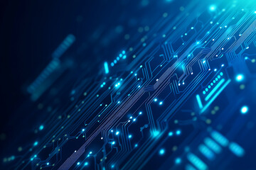 Fototapeta premium Futuristic vector illustration of a blue circuit board featuring intricate digital patterns and glowing lines, ideal for tech backgrounds.