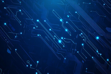 Obraz premium Futuristic vector illustration of a blue circuit board featuring intricate digital patterns and glowing lines, ideal for tech backgrounds.