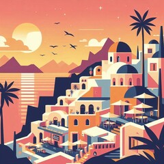 Santorini landscape. AI generated illustration