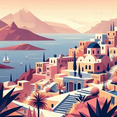 Santorini landscape. AI generated illustration