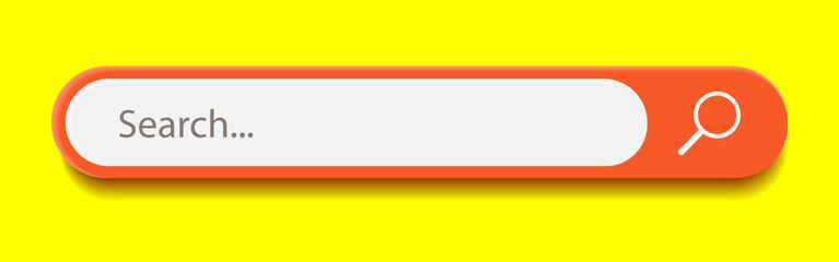 3d search bar Internet browser engine on yellow background for UI design, website interface element with web icons and push button vector