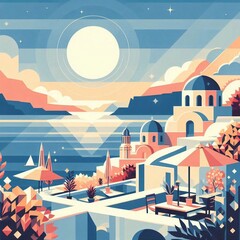 Santorini landscape. AI generated illustration