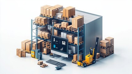Warehouse Inventory Management On Computer, Generative AI