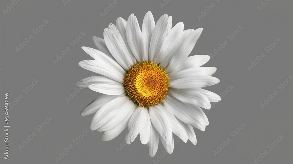 Poster A close-up shot of a white flower on a gray background, suitable for use in designs where simplicity and elegance are needed