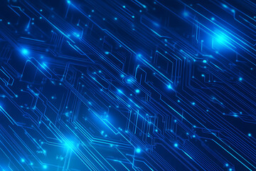 Fototapeta premium Futuristic vector illustration of a blue circuit board with intricate digital patterns, ideal for modern tech backgrounds and interfaces. 