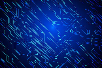 Futuristic vector illustration of a blue circuit board with intricate digital patterns, ideal for modern tech backgrounds and interfaces.
