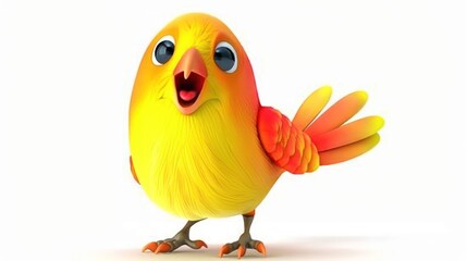 Cute Yellow Bird with Big Eyes and Open Mouth