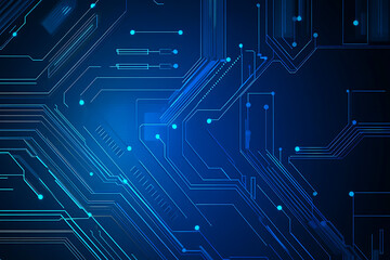 Futuristic vector illustration of a blue circuit board with intricate digital patterns, ideal for modern tech backgrounds and interfaces.
