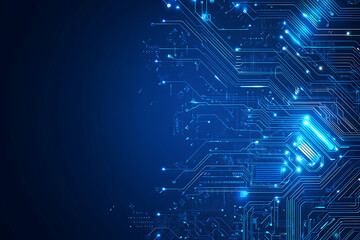 Fototapeta premium Futuristic vector illustration of a blue circuit board with intricate digital patterns, ideal for modern tech backgrounds and interfaces. 