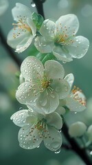 white and green crab apple flowers are on a window background poster 