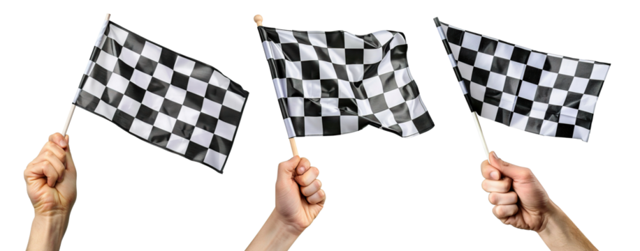 Set of hands waving checkered racing flags, cut out