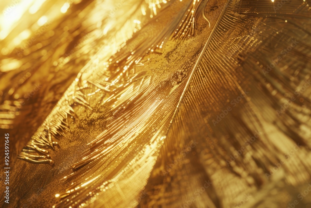 Poster a close-up view of a single gold leaf with intricate details