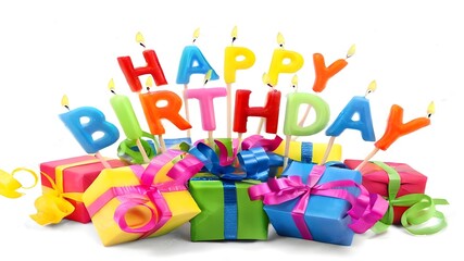 Brennende Happy Birthday Kerzen mit Geschenken
happy birthday text with balloons