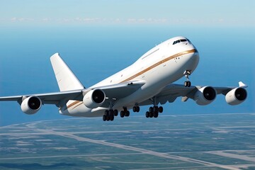 Obraz premium Massive Jumbo Jet Soaring through Clear Skies in 3D Aircraft Adventure Rendering