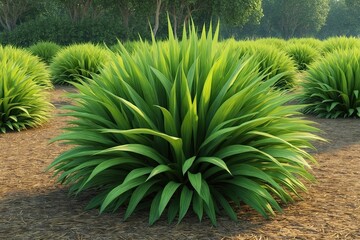 3D Visualization of Lush Poa Labillardieri Plant in Natural Habitat