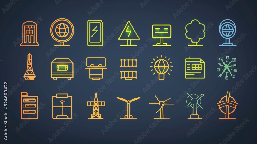 Canvas Prints Set of colorful icons on a dark background, great for infographics and presentations