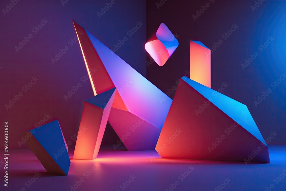Poster dynamic 3d visualization of geometric shapes with modern illumination and stylish design