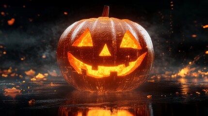 Naklejka premium Pumpkin parade holograms, digital float displays, futuristic carnival atmosphere