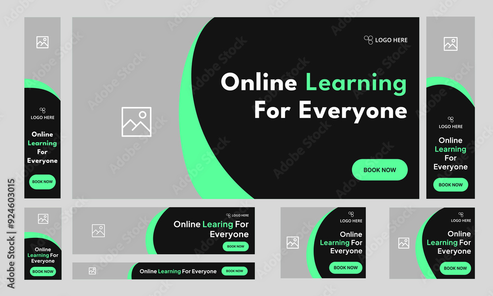 Wall mural customizable online learning web set banner design, everyday education web bundle banner design, edi