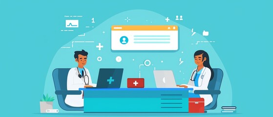 Health insurance hotline, customer service assistance, flat design illustration