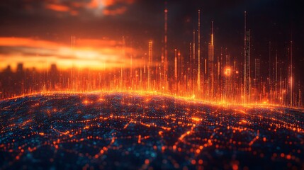 Fototapeta premium Market Trend Analysis: Flowing data lines and futuristic graphs in a vivid 3D illustration, depicting comprehensive market trend analysis. 