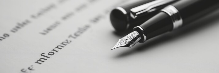 Fototapeta premium A close-up vintage image of a fountain pen writing in black ink on paper, symbolizing elegance, dedication, and classic style.