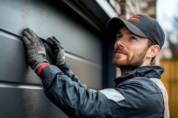 Garage Door Installation And Repair At Home. Contractor Man, Generative AI