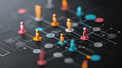 Concept matrix with interconnected ideas, evaluation steps, methodological approach, 3D illustration