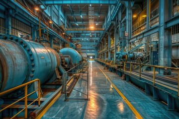 Industrial factory with many pipes, suitable for use in industry or architecture illustrations