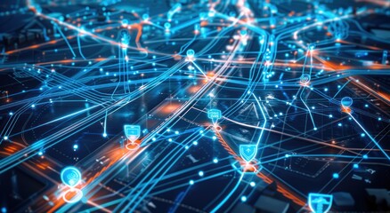 Obraz premium Smart City Network Map: Connected and Secure