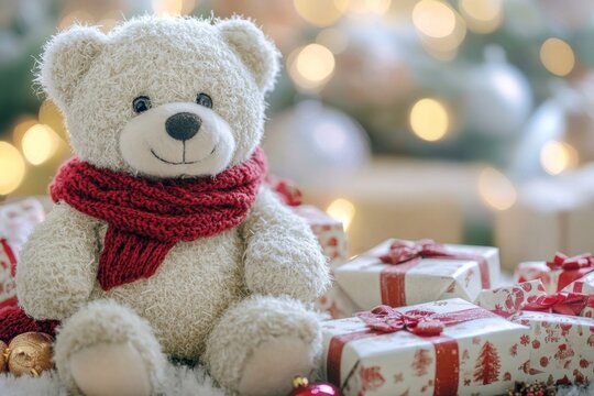 christmas teddy bear with gift box
