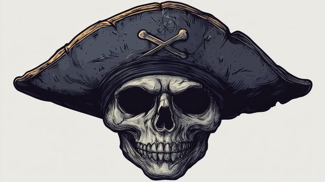 Pirate captain mask with tricorn hat, spooky Halloween party accessory, detailed illustration, dark tones, isolated on white background