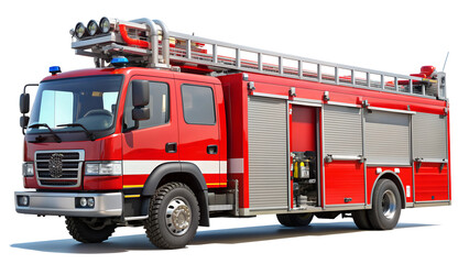 Red fire truck with emergency equipment png isolated 