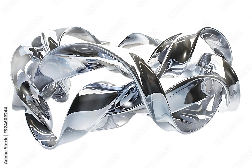 Poster abstract 3d silver ribbon intertwined forms with a transparent background