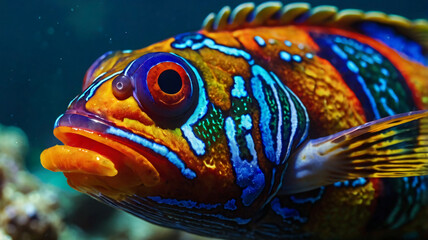 Fototapeta premium Colorful Mandarin Fish for Marine Biology, Desktop Wallpaper.