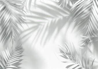 White Palm Leaves Shadow on White Background
