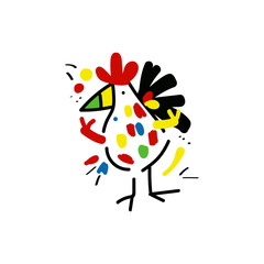 Rooster drawing Brightly colored drawing of spots and lines Illustration for children Vector graphics Can be used for decoration of items and digital products