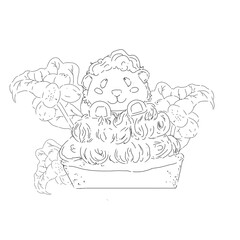 Cupcake composition with topping lamb with leaves and berries of coffee plant black and white illustration for printing and web use: postcard, poster, banner, advertising, announcement, sale, template
