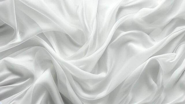 A smooth and elegant white satin fabric with gentle waves and folds, offering a luxurious and minimalist texture. Ideal for video backgrounds, with a refined and seamless design for a modern aesthetic