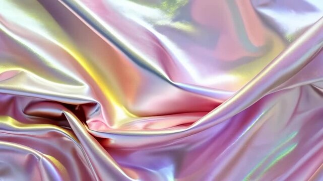 A surreal and luminous holographic fabric with nacre-like waves in pink, lilac, and white hues, creating a three-dimensional, glowing effect. Perfect for creative and abstract video backgrounds.